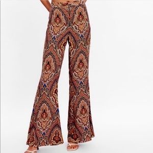 Zara Boho Paisley Print Flare Leg Pants - M
